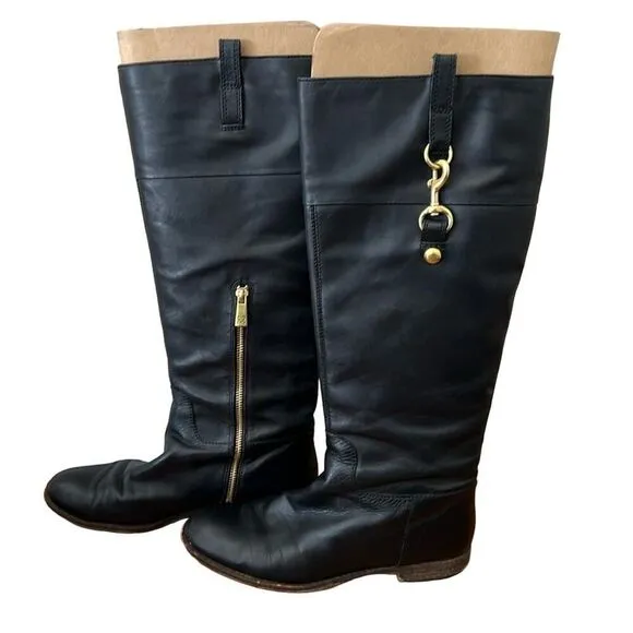 Coach Leather Riding Boot‎ - Two-Tone Leather Riding Boots with Gold Hardware