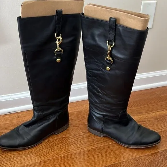 Coach Leather Riding Boot‎ - Two-Tone Leather Riding Boots with Gold Hardware