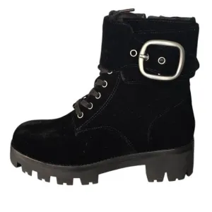 COACH Lucy Black Velvet Combat Boots Lace Up Buckle Rugged Bootie Womens 5 B