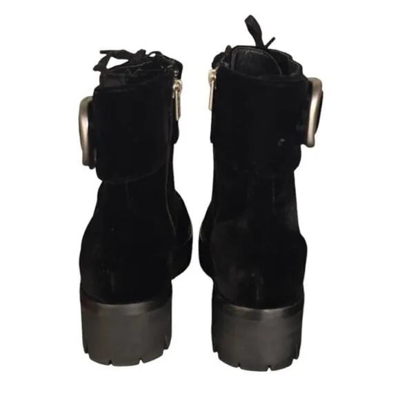 COACH Lucy Black Velvet Combat Boots Lace Up Buckle Rugged Bootie Womens 5 B