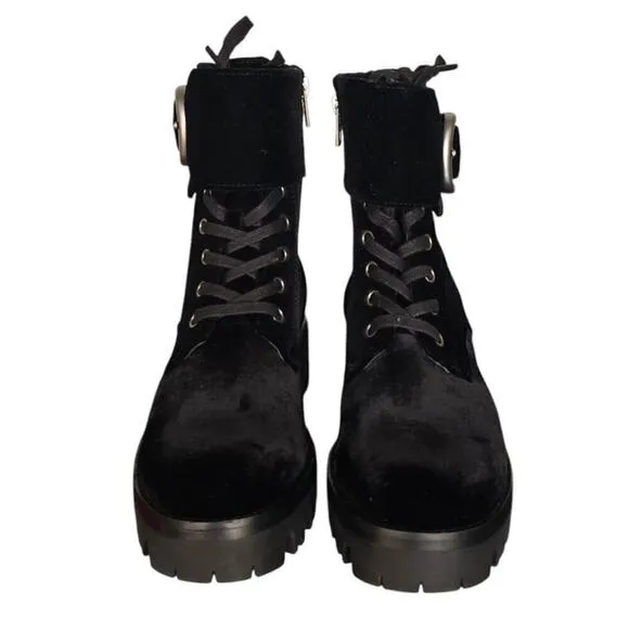 COACH Lucy Black Velvet Combat Boots Lace Up Buckle Rugged Bootie Womens 5 B