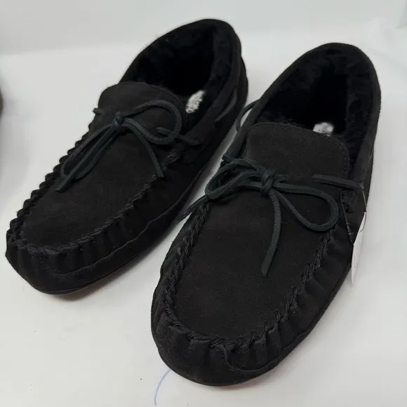 Coach Mens Size 8 shearling moccasin indoor/outdoor slippers Black NWT