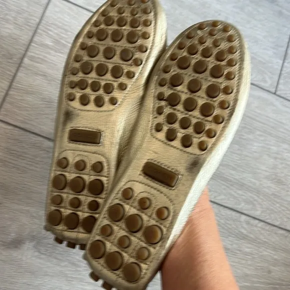 Coach Nicola gold metallic leather flat penny loafers style slip on shoes size 8