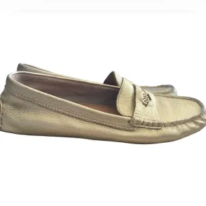 Coach Nicola gold metallic leather flat penny loafers style slip on shoes size 8