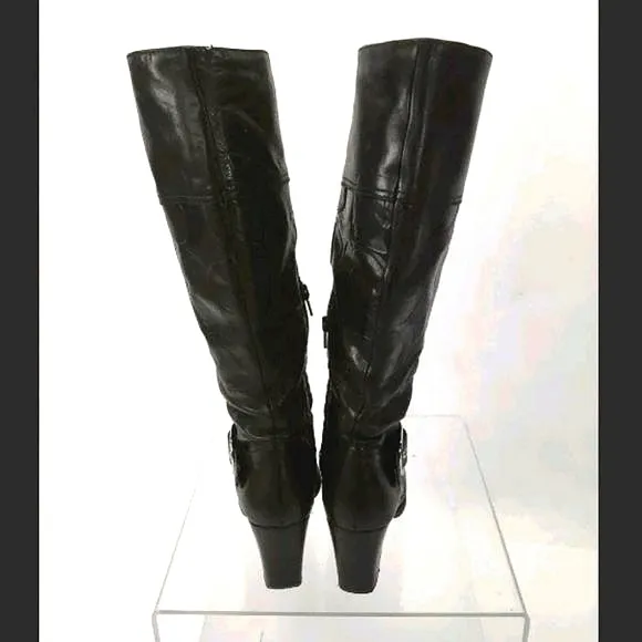 COACH Signature leather chunky heel boots 😍Rare HTF zipper