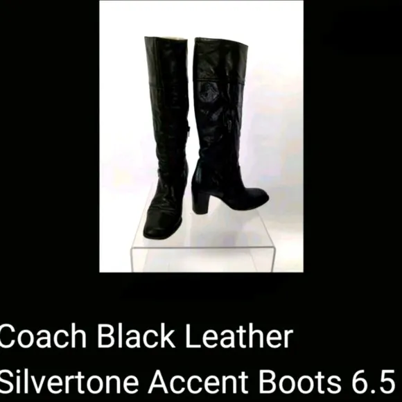 COACH Signature leather chunky heel boots 😍Rare HTF zipper