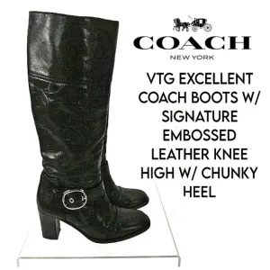 COACH Signature leather chunky heel boots 😍Rare HTF zipper