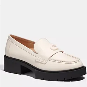 Coach sz7.5 ivory logo C Leah slip on loafer Oxford shoe heeled flat chunky sole