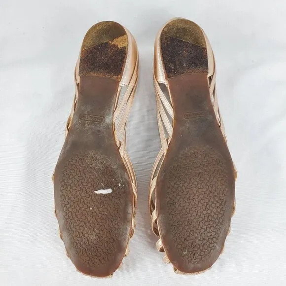 Coach Women's Lottie Rose Gold Metallic Woven Shoes Flats Slip On size 8