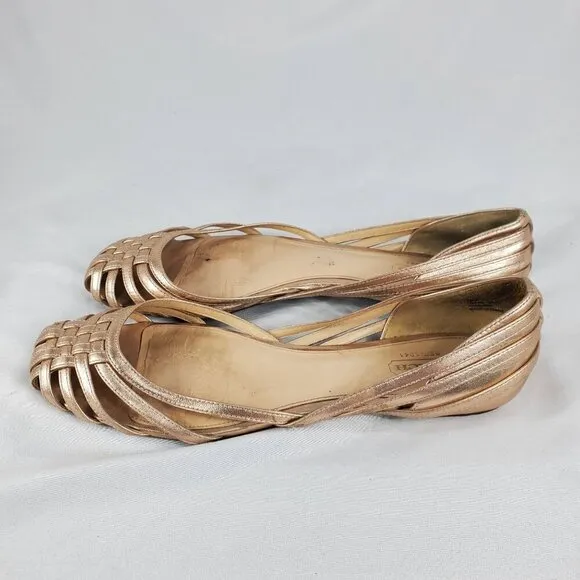 Coach Women's Lottie Rose Gold Metallic Woven Shoes Flats Slip On size 8