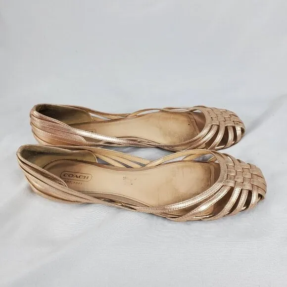 Coach Women's Lottie Rose Gold Metallic Woven Shoes Flats Slip On size 8