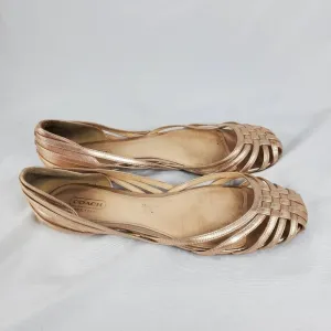 Coach Women's Lottie Rose Gold Metallic Woven Shoes Flats Slip On size 8