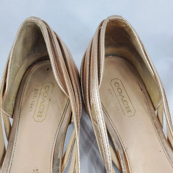 Coach Women's Lottie Rose Gold Metallic Woven Shoes Flats Slip On size 8