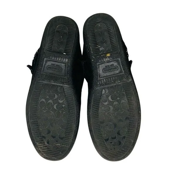 Coach Thelma Signature Monogram Embossed Black Suede Shearling Lined Boots, 8.5