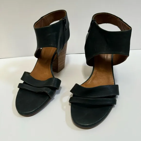Coclico Cersei Open Toe Blue Leather Block Heel Sandal shoe ankle strap EU40 US9