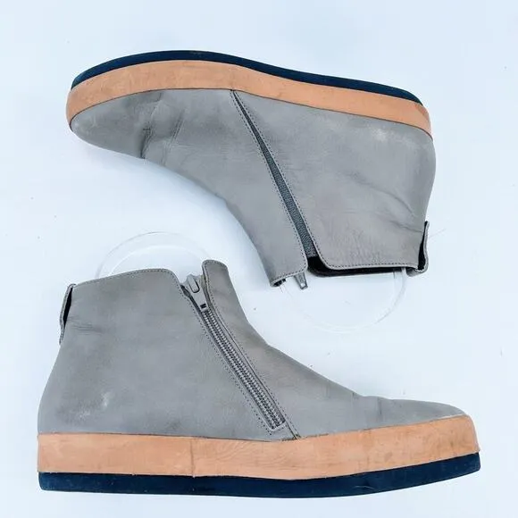Coclico Women’s Gray Grey Leather Ankle Boots Booties Flat 37 Size 7