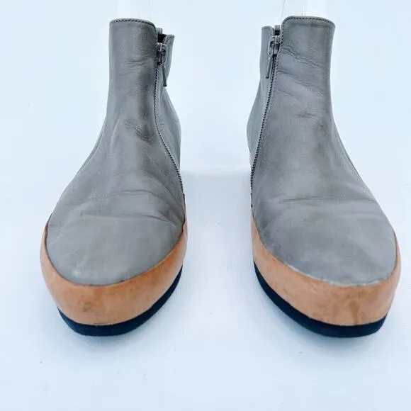 Coclico Women’s Gray Grey Leather Ankle Boots Booties Flat 37 Size 7