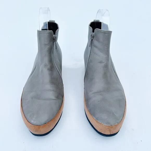 Coclico Women’s Gray Grey Leather Ankle Boots Booties Flat 37 Size 7