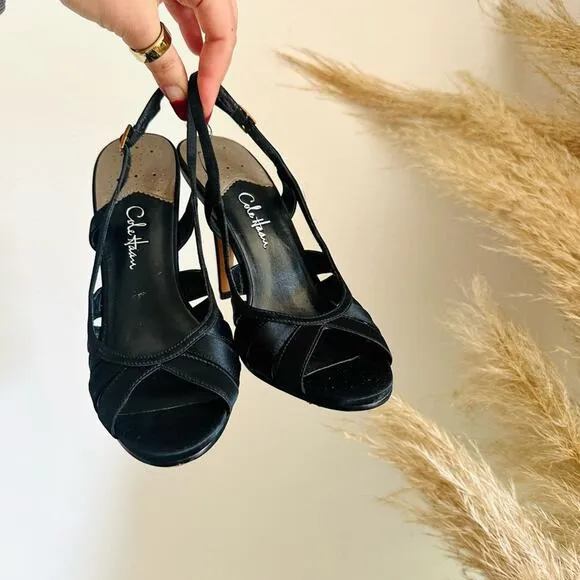 COLE HAAN Black Sari Nike Air Slingback Satin Caged 4.5” Heel Sandals Shoes 6.5