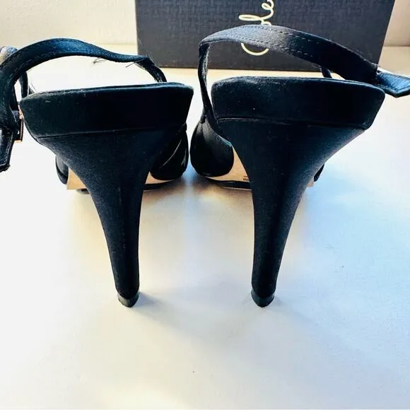 COLE HAAN Black Sari Nike Air Slingback Satin Caged 4.5” Heel Sandals Shoes 6.5