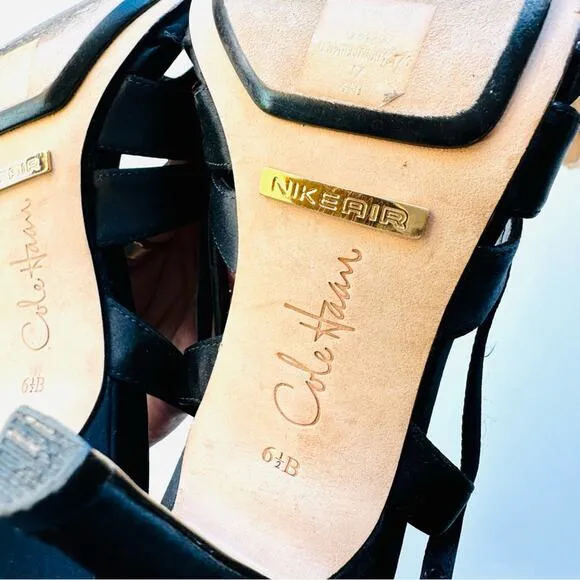 COLE HAAN Black Sari Nike Air Slingback Satin Caged 4.5” Heel Sandals Shoes 6.5