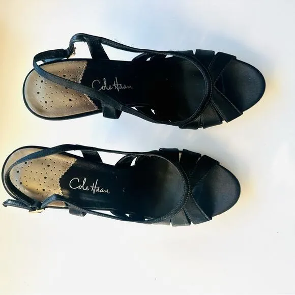 COLE HAAN Black Sari Nike Air Slingback Satin Caged 4.5” Heel Sandals Shoes 6.5