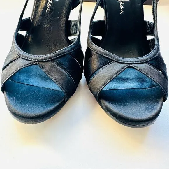 COLE HAAN Black Sari Nike Air Slingback Satin Caged 4.5” Heel Sandals Shoes 6.5