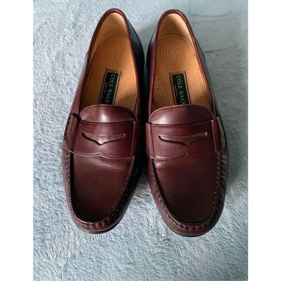 Cole Haan Brown Leather Penny Loafers CLASSIC Dress Shoes Mens 10 WIDE