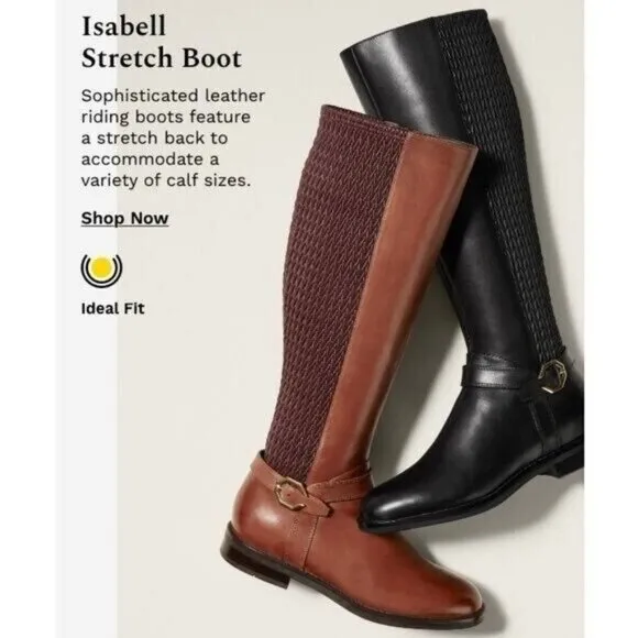 Cole Haan Isabell Stretch Knee High Black Leather Riding Boots Size 6 Women's