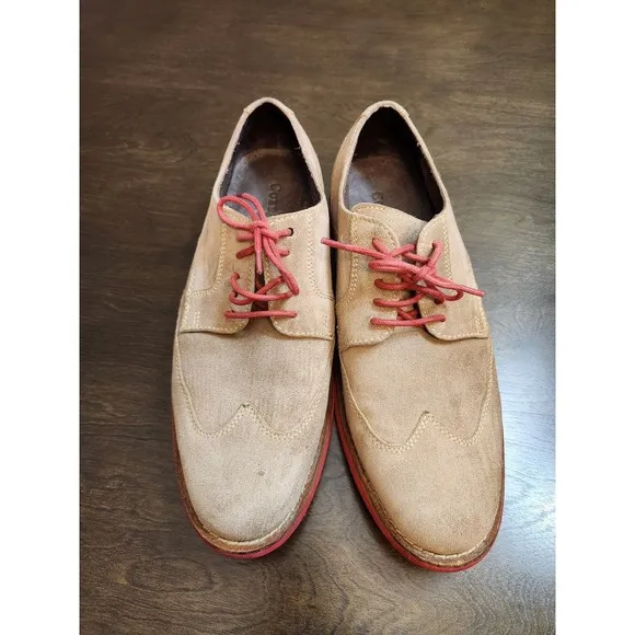 Cole Haan Men's Beige Red Suede Leather Wingtip Oxford Dress Shoes Size 9M