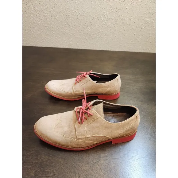 Cole Haan Men's Beige Red Suede Leather Wingtip Oxford Dress Shoes Size 9M