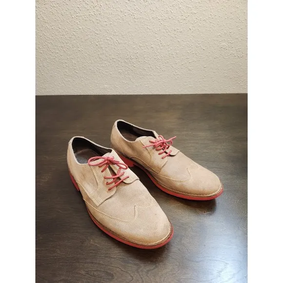 Cole Haan Men's Beige Red Suede Leather Wingtip Oxford Dress Shoes Size 9M