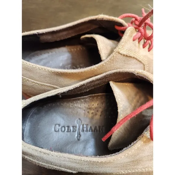 Cole Haan Men's Beige Red Suede Leather Wingtip Oxford Dress Shoes Size 9M
