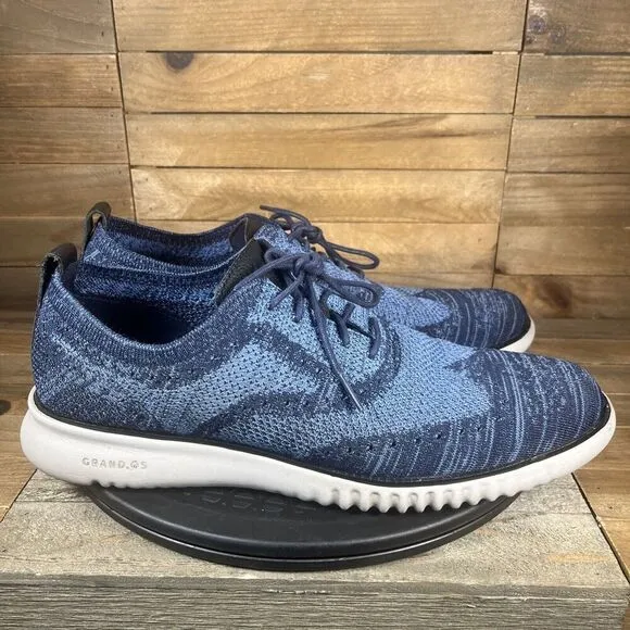 Cole Haan Mens Sz 10.5M 2.ZEROGRAND Stitchlite Wingtip Blue Oxford Shoes C27946