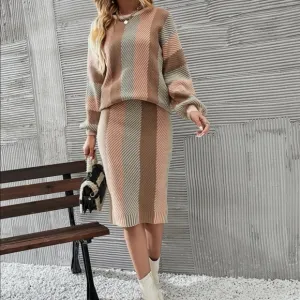 Colorblock sweater &amp; knit skirt