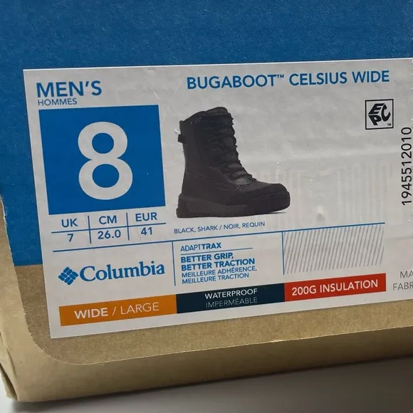 Columbia men Bugaboot celsius black boots Size 8 Wide waterproof insulation