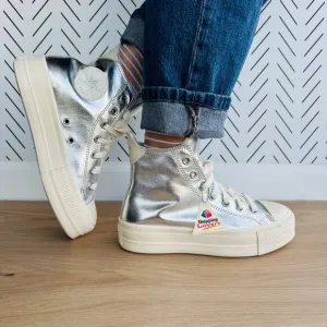⭐CONVERSE All Star Lift Hi Women Shoes Sz 7 Shoes Metallic Silver A09902C Glam⭐