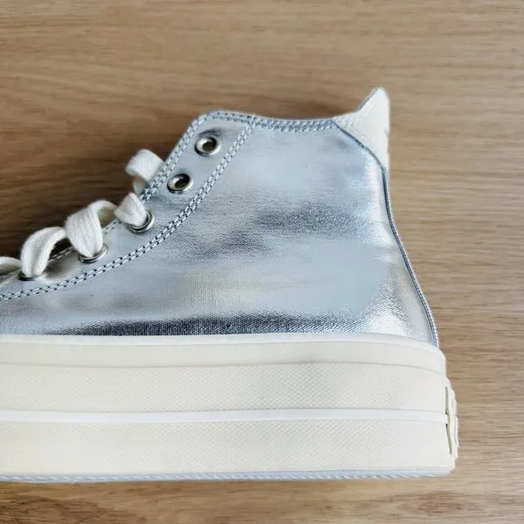 ⭐CONVERSE All Star Lift Hi Women Shoes Sz 7 Shoes Metallic Silver A09902C Glam⭐