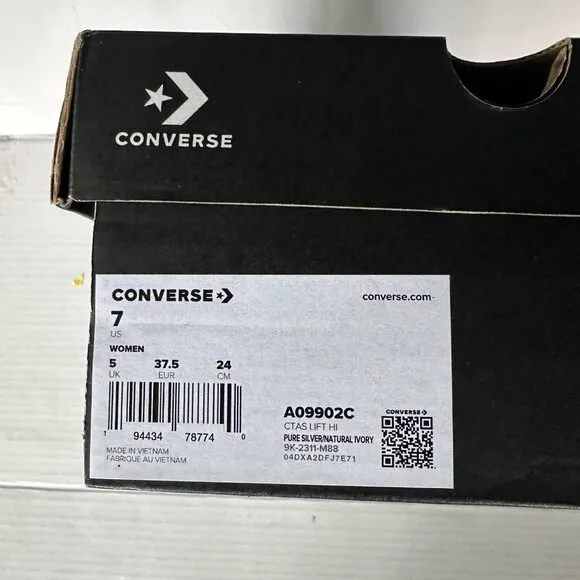 ⭐CONVERSE All Star Lift Hi Women Shoes Sz 7 Shoes Metallic Silver A09902C Glam⭐