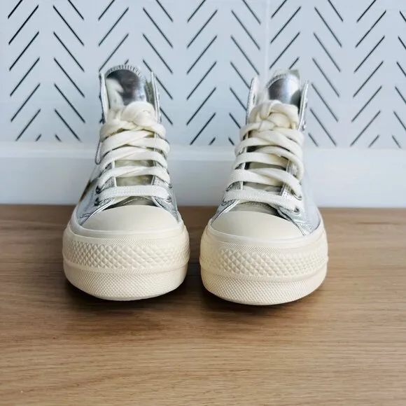 ⭐CONVERSE All Star Lift Hi Women Shoes Sz 7 Shoes Metallic Silver A09902C Glam⭐