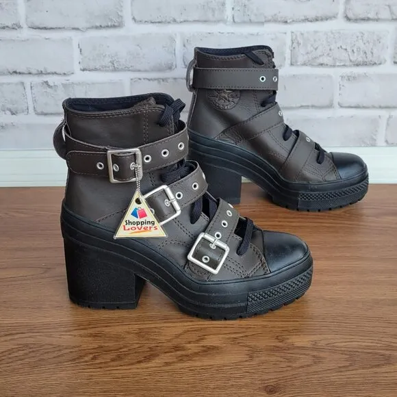 ⭐Converse Chuck 70 De Luxe Heel Leather &amp; Buckles 10.5 Women Boots Brown A12209C