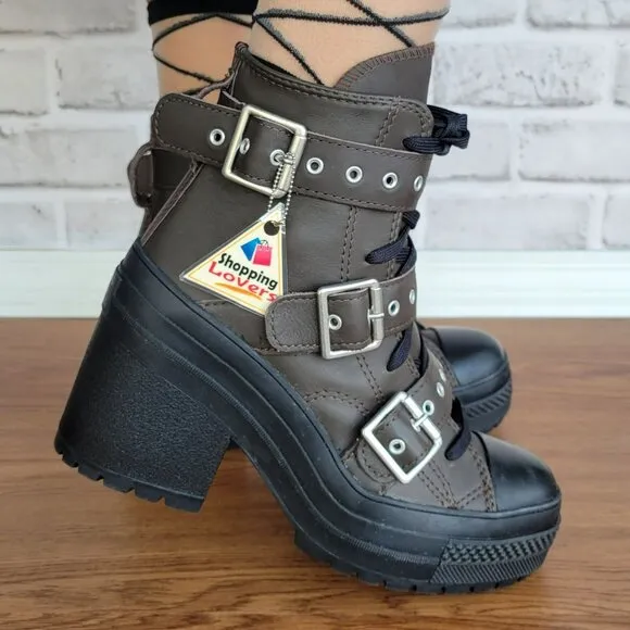 ⭐Converse Chuck 70 De Luxe Heel Leather &amp; Buckles 10.5 Women Boots Brown A12209C