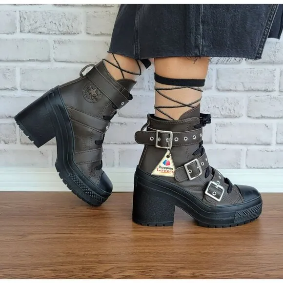⭐Converse Chuck 70 De Luxe Heel Leather &amp; Buckles 10.5 Women Boots Brown A12209C
