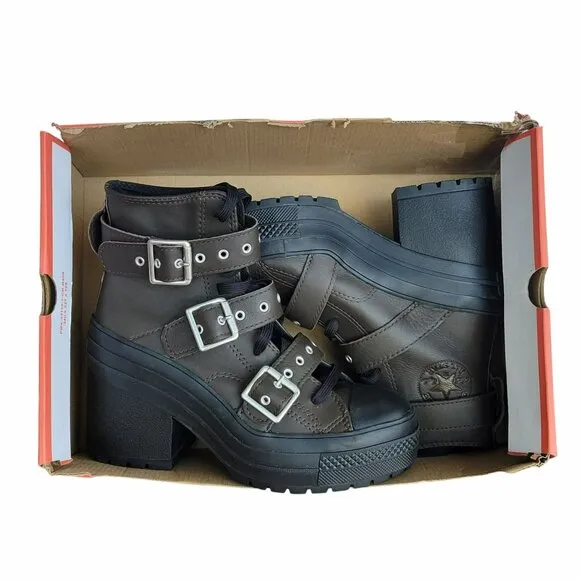 ⭐Converse Chuck 70 De Luxe Heel Leather &amp; Buckles 10.5 Women Boots Brown A12209C