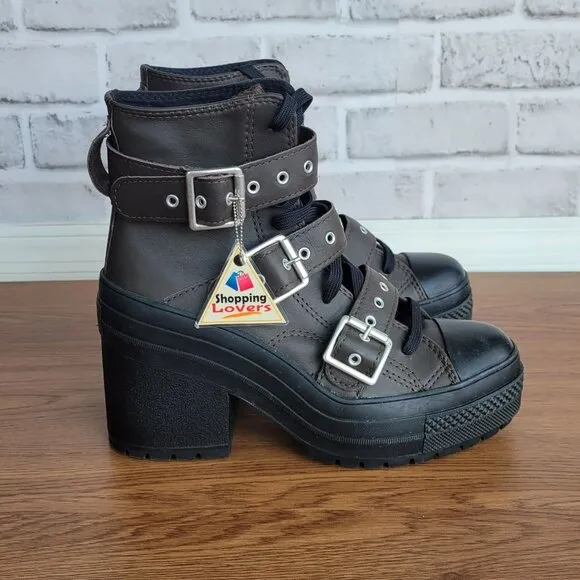 ⭐Converse Chuck 70 De Luxe Heel Leather &amp; Buckles 10.5 Women Boots Brown A12209C