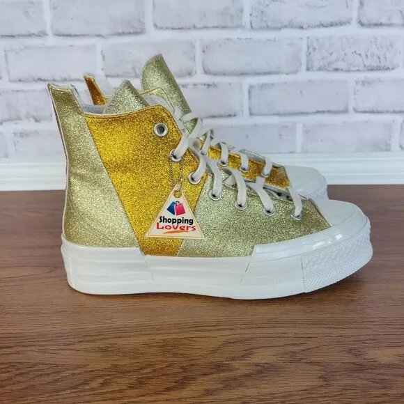 ❤️❤️❤️Converse Chuck 70 Plus Glitter Galore 8.5 Women Shoes Gold Premium A08176C