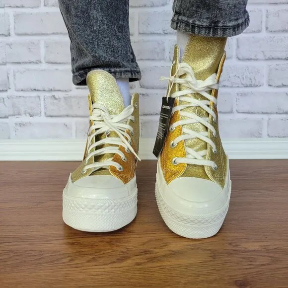 ❤️❤️❤️Converse Chuck 70 Plus Glitter Galore 8.5 Women Shoes Gold Premium A08176C