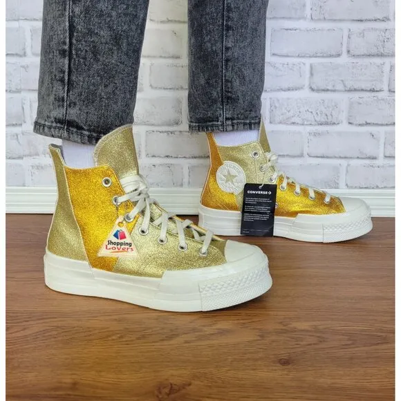 ❤️❤️❤️Converse Chuck 70 Plus Glitter Galore 8.5 Women Shoes Gold Premium A08176C