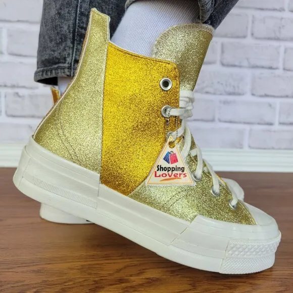 ❤️❤️❤️Converse Chuck 70 Plus Glitter Galore 8.5 Women Shoes Gold Premium A08176C