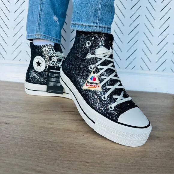 ⭐CONVERSE Chuck Taylor All Star Lift Platform HI Women Glitter Shoes 8.5 A09551C